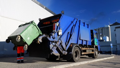 Central London skyline with waste clearance services in action