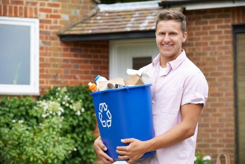 Recycling bins in a busy London area